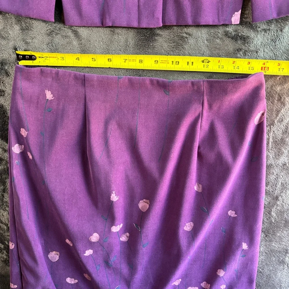 Leslie Fay Vintage Purple Floral Skirt‎ Suit Set Jacket Midi Skirt Size 14